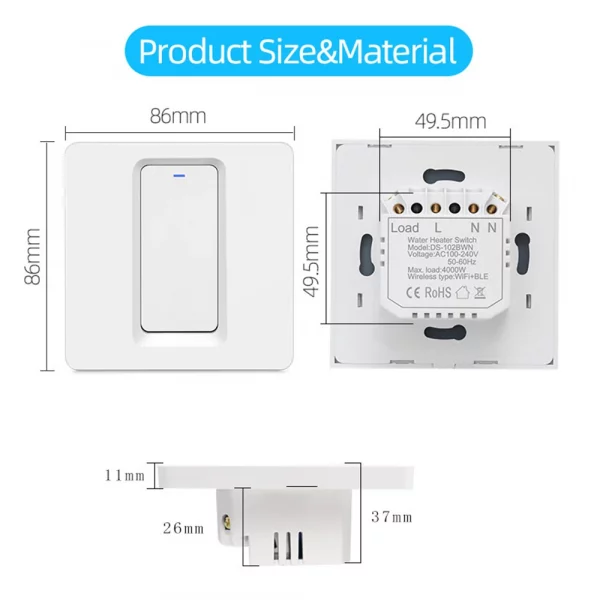 Tuya 20A Water Heater Switch Smart Wifi Wall Switch Timing Remote Control Voice Control Timer Work With Alexa Google Home 4
