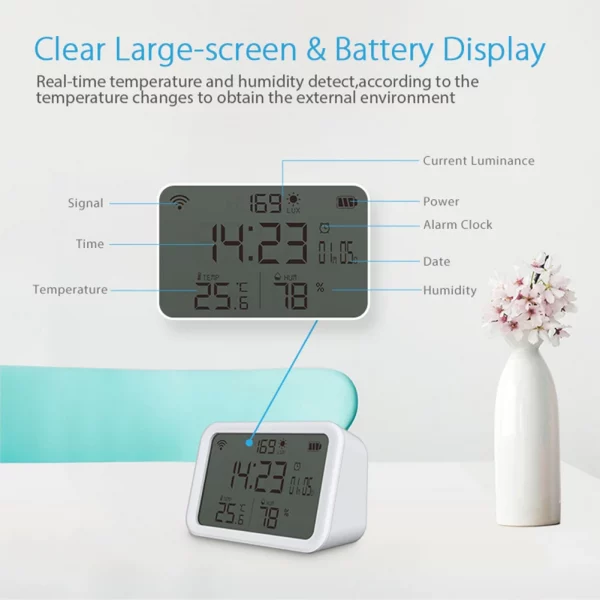 Tuya WiFi Temperature Humidity Sensor 2.4GHz 4 in 1 Thermometer Hygrometer Gauge LCD Digital Display Bluetooth-compatible 5.0 5