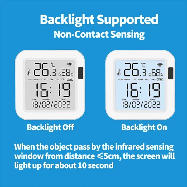 Tuya Temperature And Humidity Smart Sensor With Backlight For Smart Home Var Wifi Smartlife Work With Alexa Assistant 5