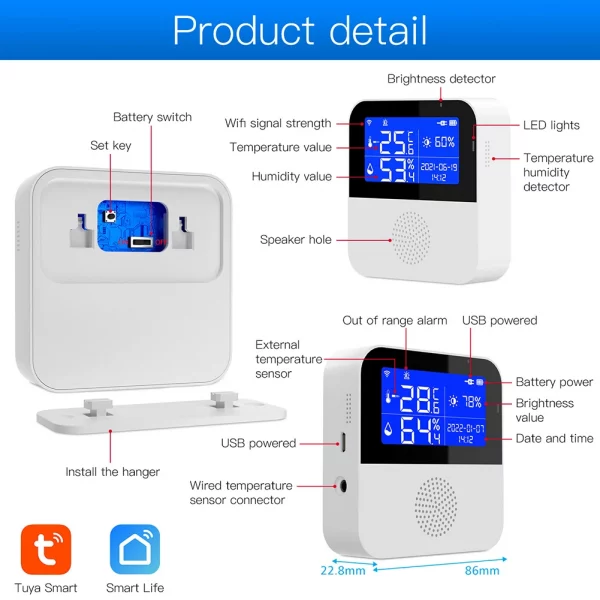 Tuya Smart WIFI Temperature Humidity Sensor Display Screen Alarm Hygrometer Thermometer Detector Support Alexa Goo-gle Home 4