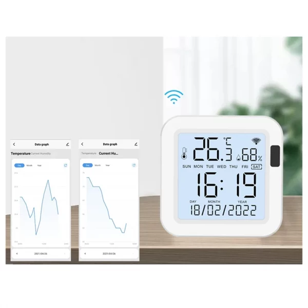 Tuya Temperature And Humidity Smart Sensor With Backlight For Smart Home Var Wifi Smartlife Work With Alexa Assistant 3