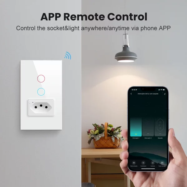Tuya Zig Bee WiFi Smart Wall Switch 16A Brazil Standard Glass Panel Power Socket 1/2 Buttons Smart Light Switch For Alexa Goo Gl 6
