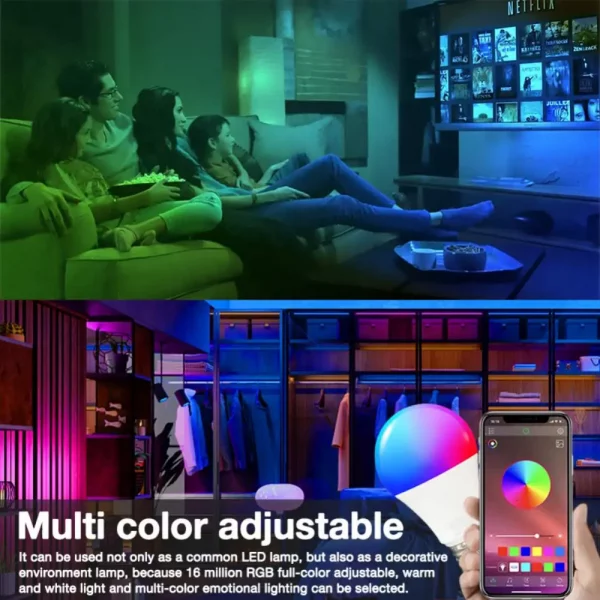 Tuya Smart Light E27 LED Lights Bulb RGB+WW+CW Dimmable Smart Life Voice Control Works with Alexa Home Smartthings 2