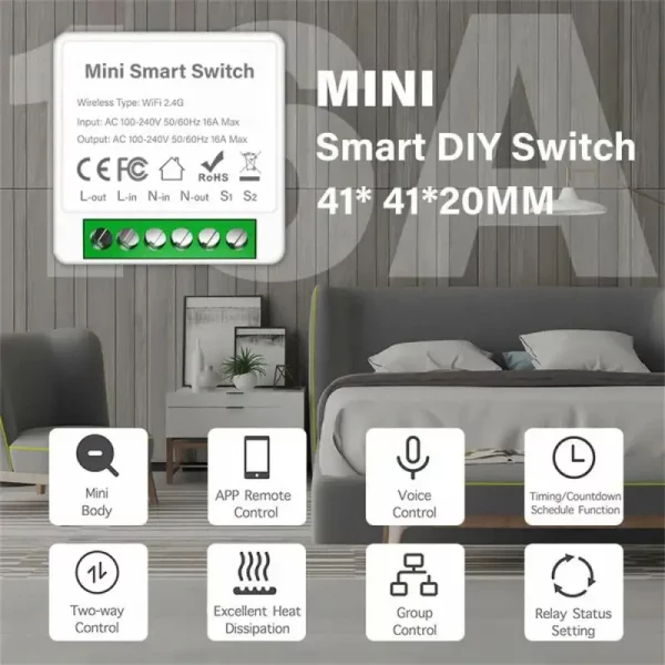Tuya Wifi MINI Smart Switch 2way 1/2/3/4gang 10/16A Timer Wifi Switch Smart Home Automation Compatible With Alexa Google Home 6