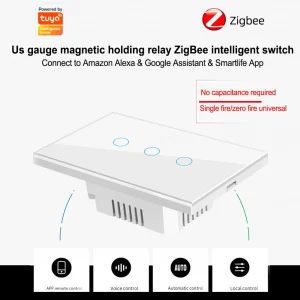 Tuya Zig Bee WiFi Smart Switch 1/2/3 Gang US Light Switch Glass Screen Touch Panel Voice Remote Control Wireless Wall Switch