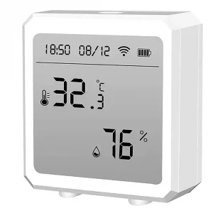 Smart Wifi Temperature Humidity Sensor,Built-In Clock And Time Display, With Tuya App,Compatible With Alexa,Google Home
