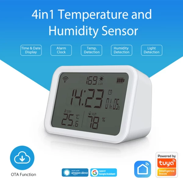 Tuya WiFi Temperature Humidity Meter Battery Powered 4 in 1 Smart Temperature Humidity Sensor 2.4GHz Bluetooth-compatible 5.0 4