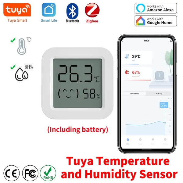 Tuya Temperature Humidity Sensor Mini LCD Digital Display Compatible with Bluetooth APP Remote Control Thermometer Hygrometer
