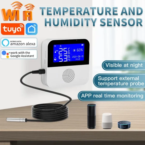 Tuya Smart WIFI Temperature Humidity Sensor Display Screen Alarm Hygrometer Thermometer Detector Support Alexa Goo-gle Home