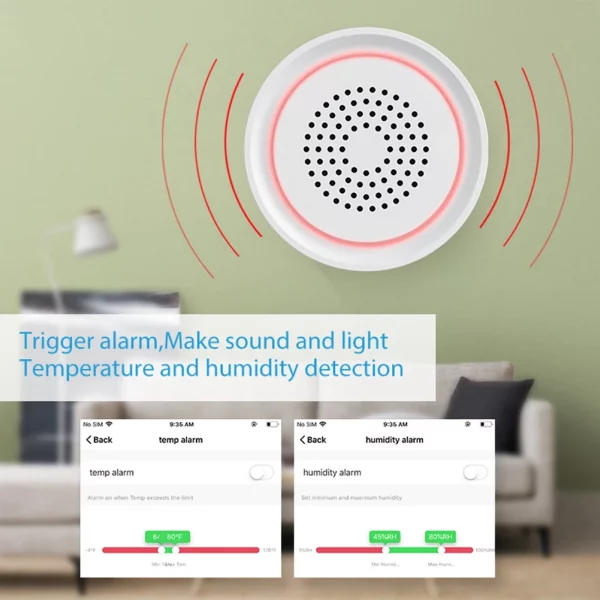 USB Temperature Detector 2.4Ghz WiFi Temperature Humidity Detection Siren 90dB Tuyasmart App Remote Control Home Security Device 2