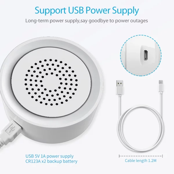 USB Temperature Detector 2.4Ghz WiFi Temperature Humidity Detection Siren 90dB Tuyasmart App Remote Control Home Security Device 6