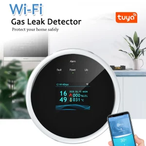 Home Gas Alarm Monitor Tuya WiFi Gas Leak Detector Temperature Alarm Clock Display for Home Kitchen Natural Propane Gas Detector
