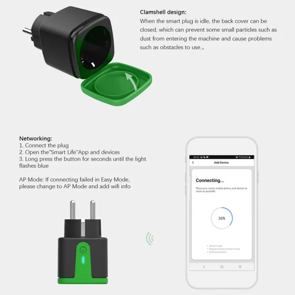 Tuya Waterproof Wireless Socket 16A WiFi Remote Control Smart Socket With Power Monitor For Smart Life Alexa Goo Gle Home 4