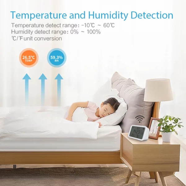 Tuya WiFi Temperature Humidity Sensor 2.4GHz 4 in 1 Thermometer Hygrometer Gauge LCD Digital Display Bluetooth-compatible 5.0 4