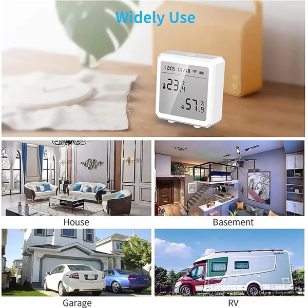 Smart Wifi Temperature Humidity Sensor,Built-In Clock And Time Display, With Tuya App,Compatible With Alexa,Google Home 3