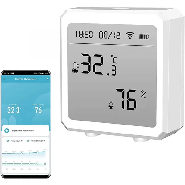 Smart Wifi Temperature Humidity Sensor,Built-In Clock And Time Display, With Tuya App,Compatible With Alexa,Google Home 6