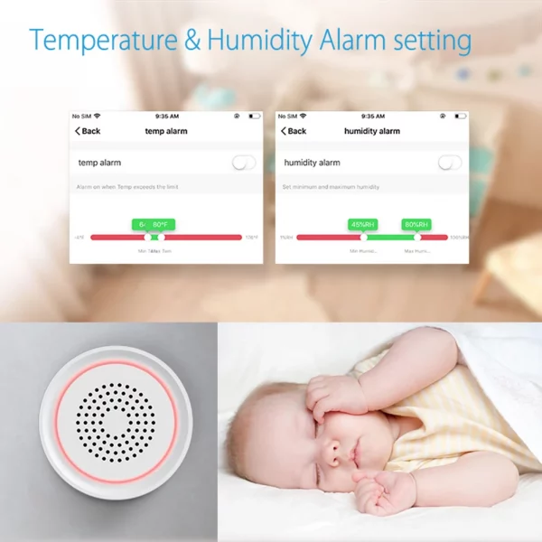 USB Temperature Detector 2.4Ghz WiFi Temperature and Humidity Alarm Tuyasmart App Remote Control Home Security Protection System 5