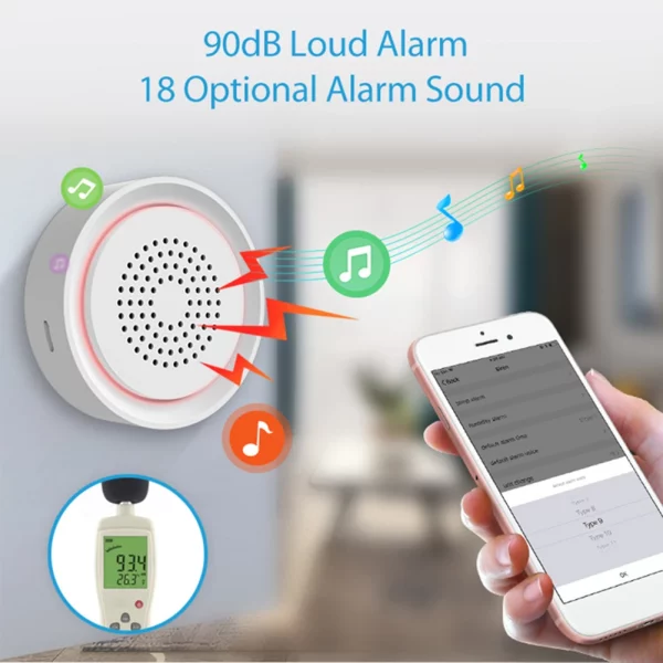 USB Temperature Detector 2.4Ghz WiFi Temperature Humidity Detection Siren 90dB Tuyasmart App Remote Control Home Security Device 4