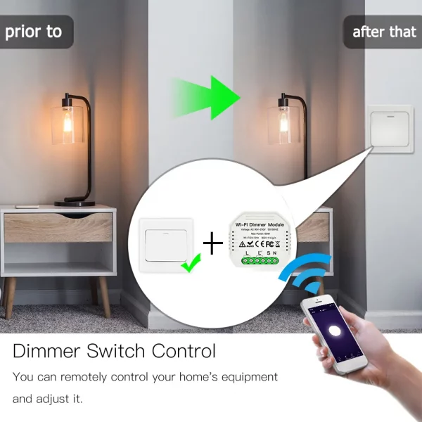 1 Gang DIY Mini LED WiFi Dimmer Module Tuya 1 Way Smart Light Dimmable Switch 5