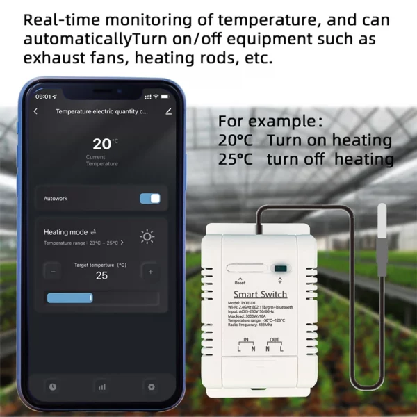 Tuya TH-16 Smart Wifi Switch 16A/3000W Monitoring Temperature Sensor RF433 remote Control Compatible with Alexa Google Home 2
