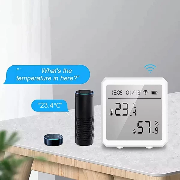 Smart Wifi Temperature Humidity Sensor,Built-In Clock And Time Display, With Tuya App,Compatible With Alexa,Google Home 5