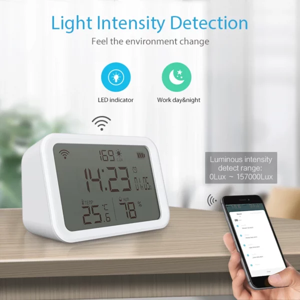 Tuya WiFi Temperature Humidity Meter Battery Powered 4 in 1 Smart Temperature Humidity Sensor 2.4GHz Bluetooth-compatible 5.0 2