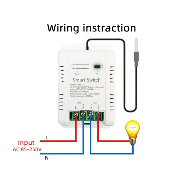 Tuya TH-16 Smart Wifi Switch 16A/3000W Monitoring Temperature Sensor RF433 remote Control Compatible with Alexa Google Home 5