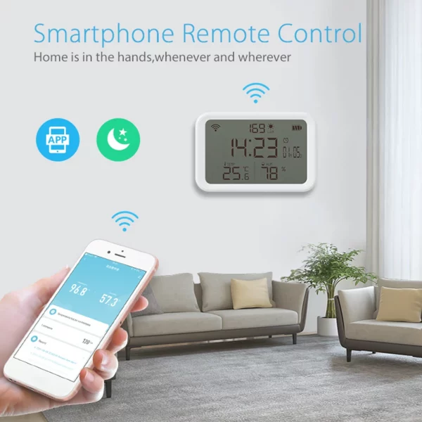 Tuya WiFi Temperature Humidity Sensor 2.4GHz 4 in 1 Thermometer Hygrometer Gauge LCD Digital Display Bluetooth-compatible 5.0 3