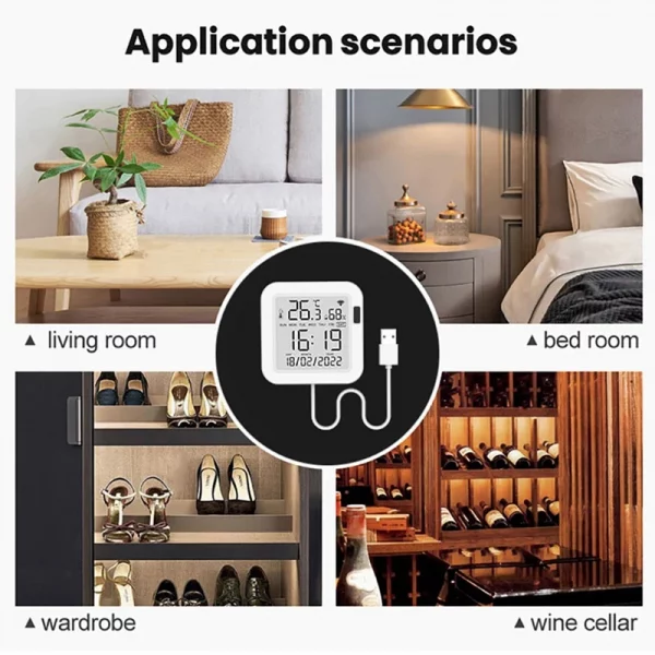 Tuya Temperature And Humidity Smart Sensor With Backlight For Smart Home Var Wifi Smartlife Work With Alexa Assistant 6
