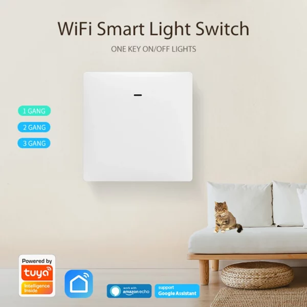 1/2/3 Gang Smart Light Switch Voice Control Alexa Google Home Tuya WIFI 2.4G WiFi Smart Light Switch Timing On/Off Push Button 3