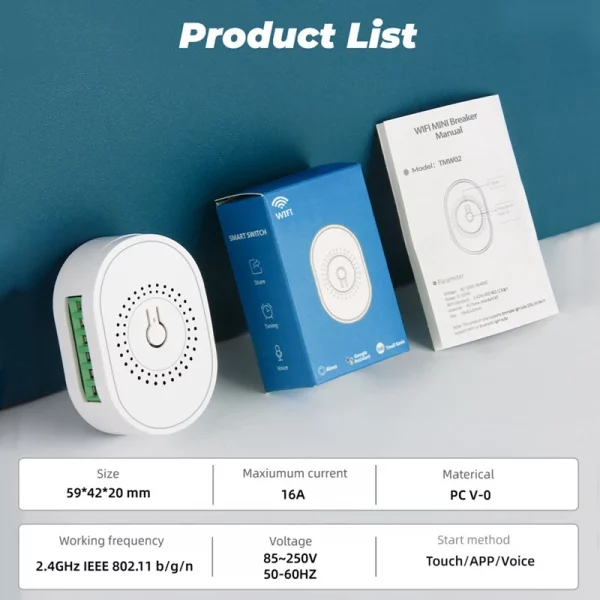 1CH Tuya Wifi Switch Fan Controller Smart Home Stepless Speed Switch Voltage Regulator For Alexa Google Smart Life,White Durable 3