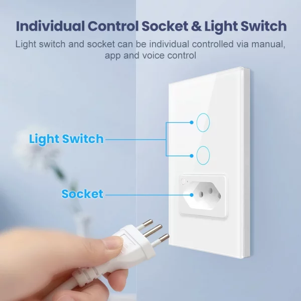 Tuya Zig Bee WiFi Smart Wall Switch 16A Brazil Standard Glass Panel Power Socket 1/2 Buttons Smart Light Switch For Alexa Goo Gl 2