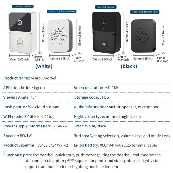 Tuya Doorbell WiFi Video Wireless HD Camera PIR Motion Detection IR Alarm Security Smart Home Door Bell WiFi Intercom For Home 5