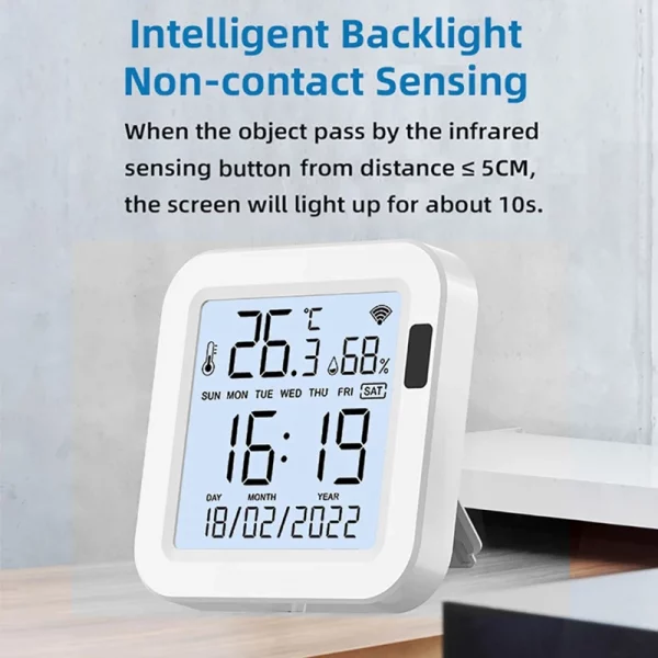 Tuya Temperature And Humidity Smart Sensor With Backlight For Smart Home Var Wifi Smartlife Work With Alexa Assistant 4