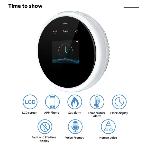 Home Gas Alarm Monitor Tuya WiFi Gas Leak Detector Temperature Alarm Clock Display for Home Kitchen Natural Propane Gas Detector 2
