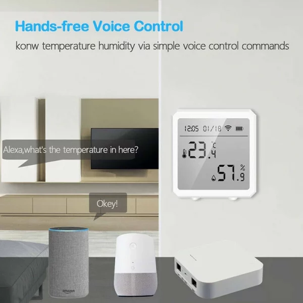 TUYA WiFi Temperatur- und Feuchtigkeitssensor LCD-Display für Alexa Google 5