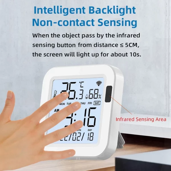Tuya Temperature And Humidity Smart Sensor With Backlight For Smart Home Var Wifi Smartlife Work With Alexa Assistant 2